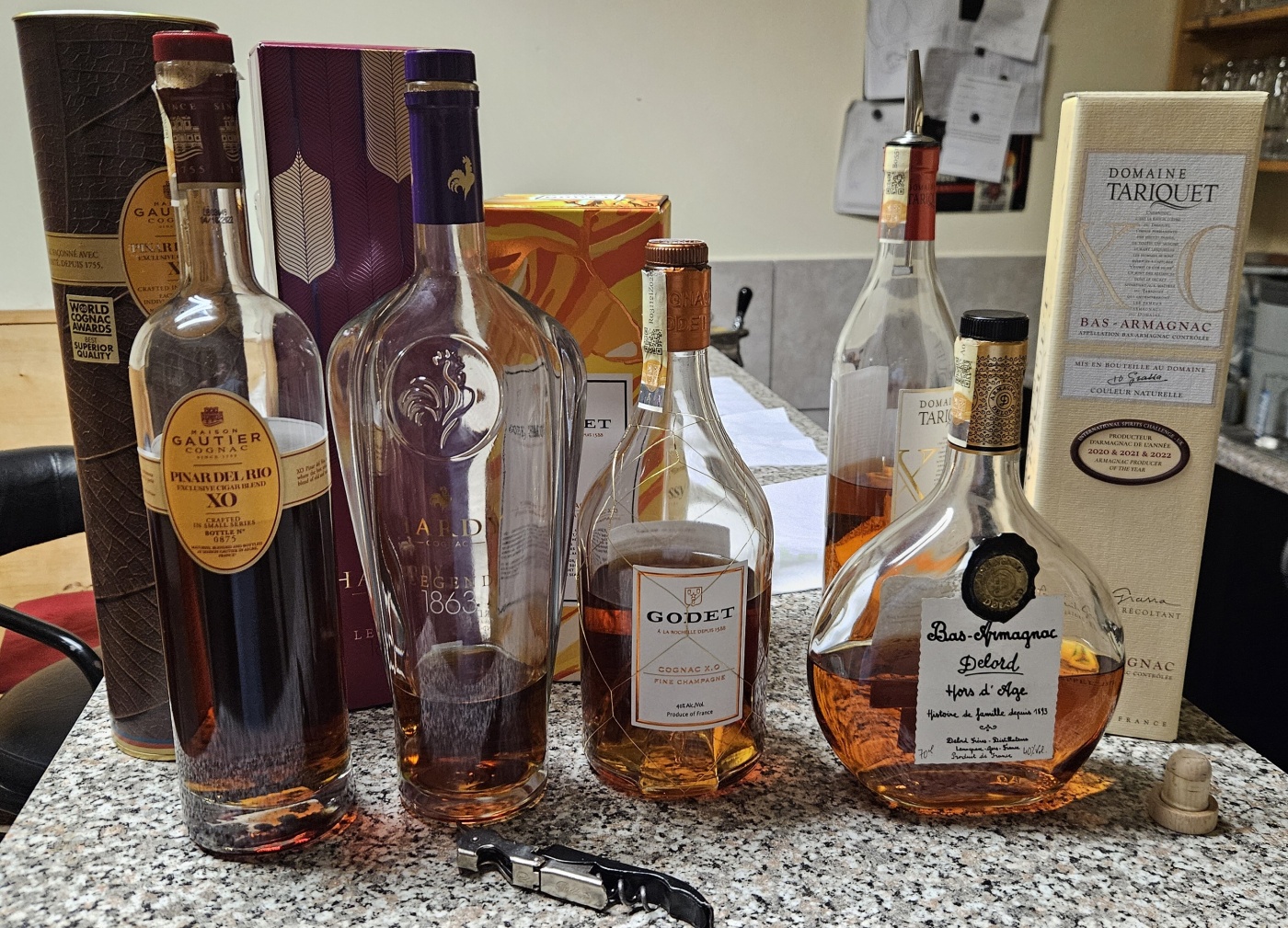 Degustace DDS # 8 - Vive la France
Zboen Kostelec - 30.11.2024
DDS SSaM (Divize degustanch specialist Spolku Sbratel alkoholickch Miniatur)
Gautier cognac Pinar Del Rio exclusive cigar blend XO - Hardy cognac Legend 1863 - Godet cognac XO Fine Champagne - Bas-Armagnac Delord Hors d` Age - Domaine Tariquet XO Bas-Armagnac - Hennesy Very Special cognac